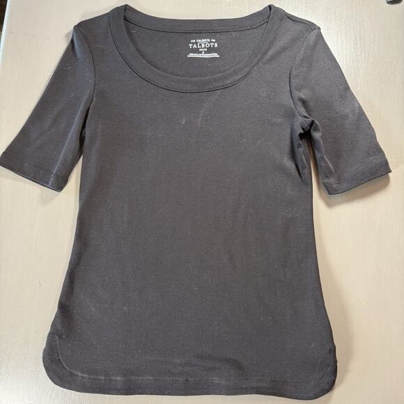 Talbot’s Women’s T-shirt 100A% Pima Cotton Black Half Sleeve Scoop Neck Petite P - Picture 1 of 9